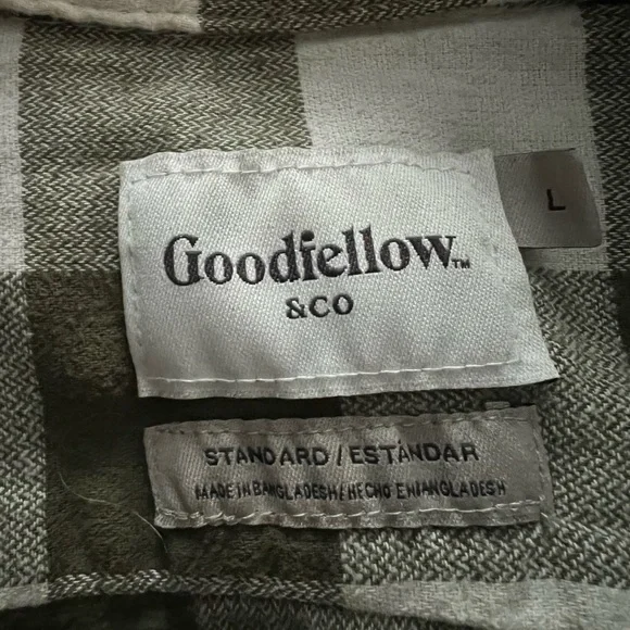 Goodfellow & Co Olive and White Check Button-Down Shirt - Picture 2 of 2